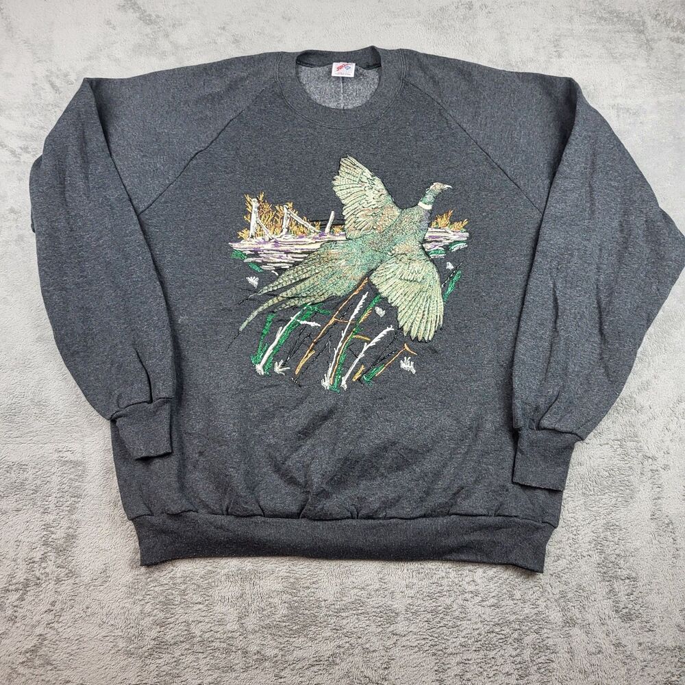 VTG Jerzees Pheasant Graphic Sweatshirt 90s Made IN USA Free Gray Size XXL